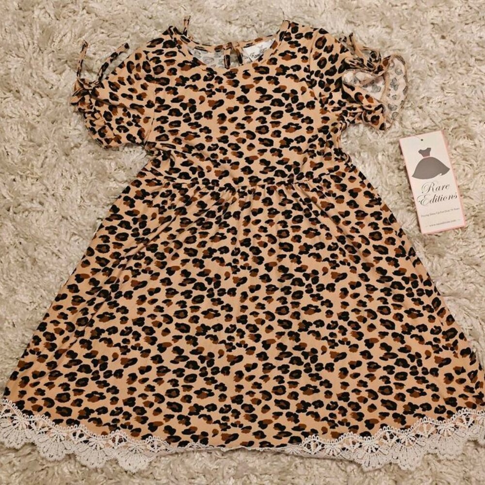NWT 2 pc. Rare Editions little girl's leopard dress with denim vest (size: 6)